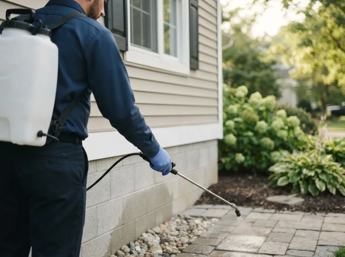 Pest control technician inspecting a home in North Judson, IN